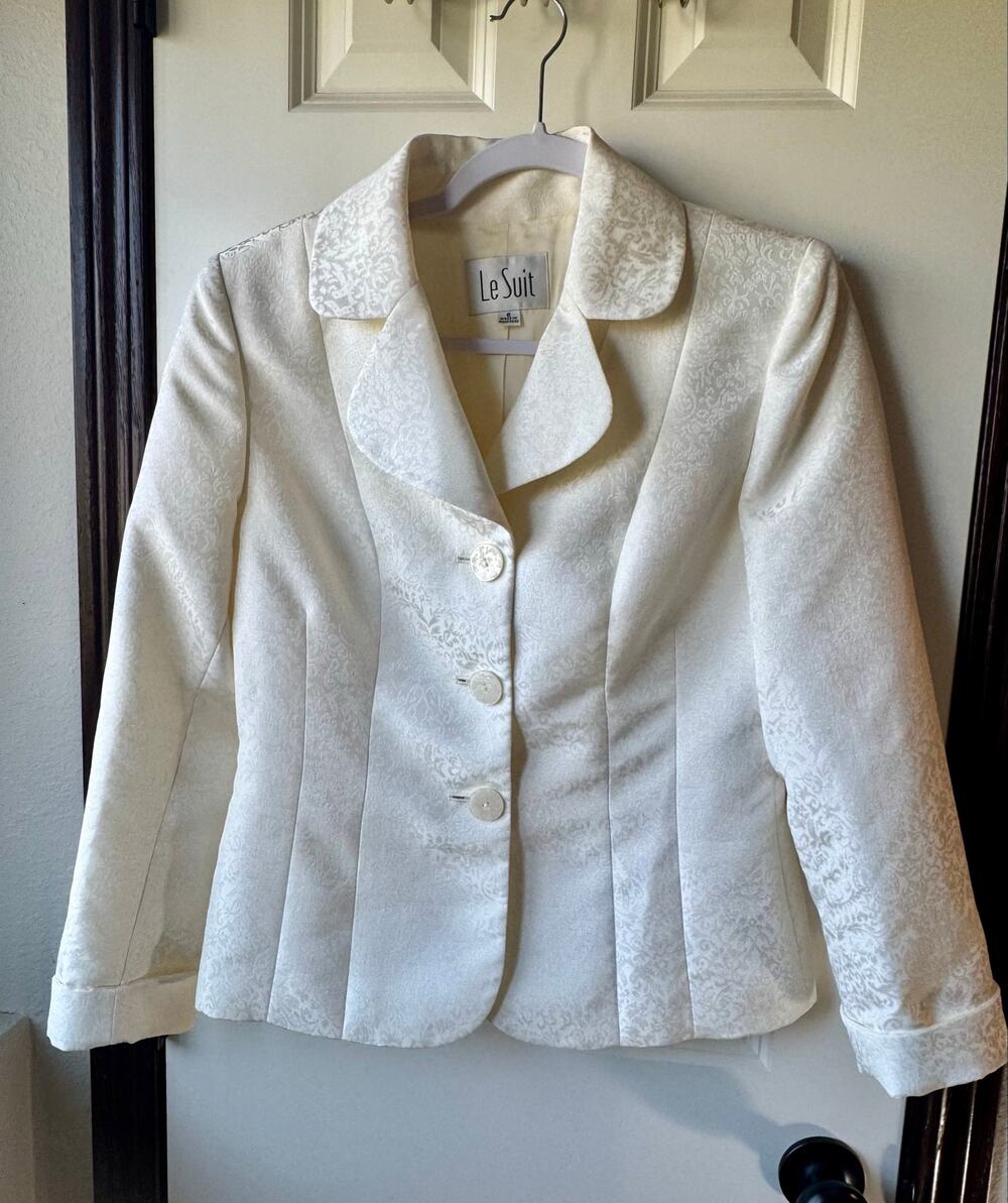 Le Suit Ivory Cream Jacquard Blazer Jacket Women's Size 6 Button Front Formal